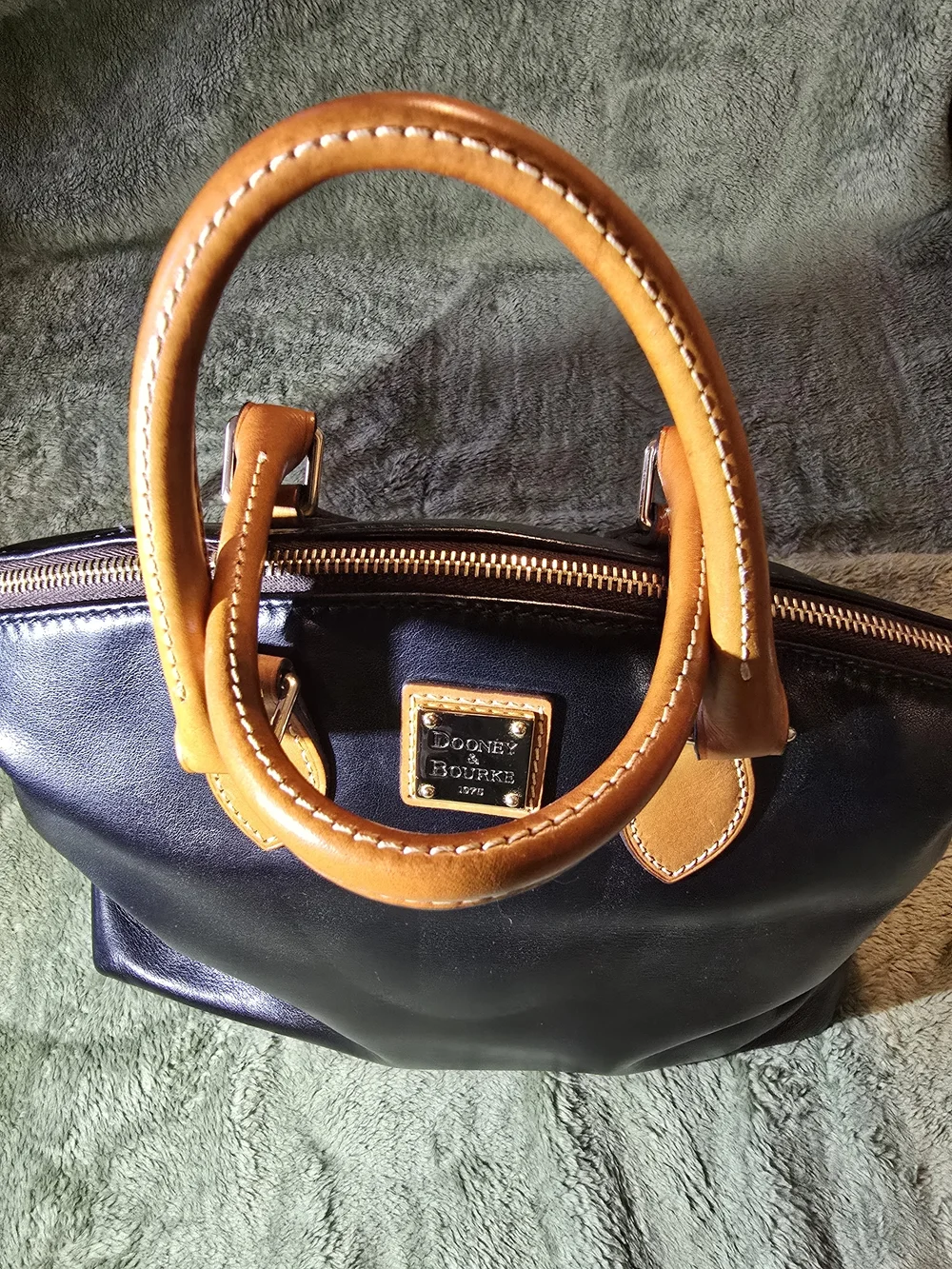 Dooney & Bourke Black Leather Satchel with Tan Trim - Picture 16 of 16